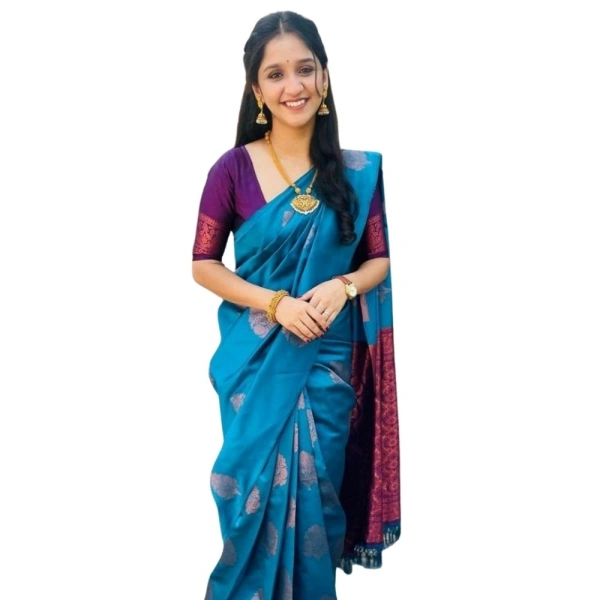 Generic Women's Silk Printed Saree With Unstitched Blouse 5.5Mtr (Rama) - Rama