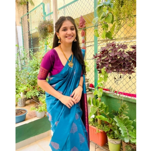 Generic Women's Silk Printed Saree With Unstitched Blouse 5.5Mtr (Rama) - Rama