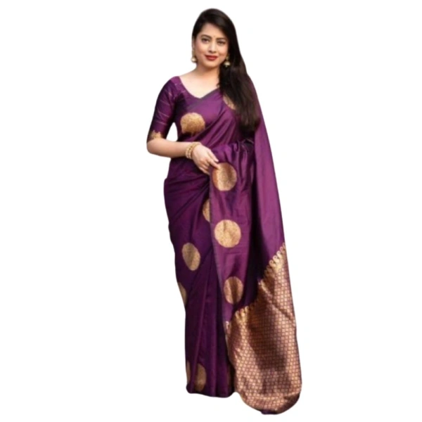 Generic Women's Silk Printed Saree With Unstitched Blouse 5.5Mtr (Wine) - Wine
