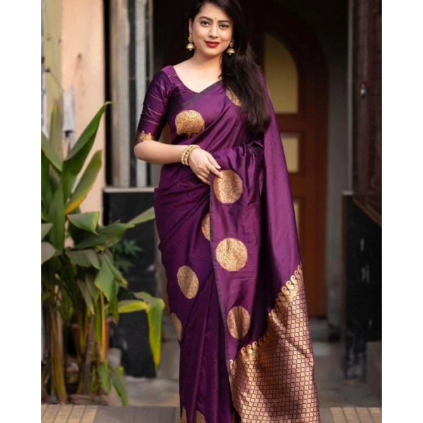 Generic Women's Silk Printed Saree With Unstitched Blouse 5.5Mtr (Wine) - Wine