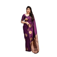 Generic Women's Silk Printed Saree With Unstitched Blouse 5.5Mtr (Wine) - Wine