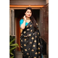 Generic Women's Silk Printed Saree With Unstitched Blouse 5.5Mtr (Sky Blue) - Sky Blue