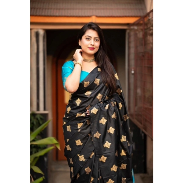 Generic Women's Silk Printed Saree With Unstitched Blouse 5.5Mtr (Sky Blue) - Sky Blue