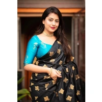 Generic Women's Silk Printed Saree With Unstitched Blouse 5.5Mtr (Sky Blue) - Sky Blue