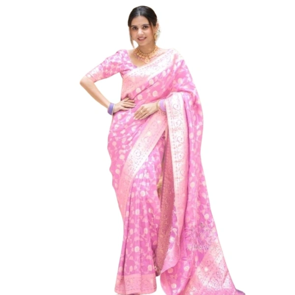 Generic Women's Silk Printed Saree With Unstitched Blouse 5.5Mtr (Pink) - Pink