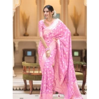 Generic Women's Silk Printed Saree With Unstitched Blouse 5.5Mtr (Pink) - Pink