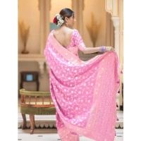 Generic Women's Silk Printed Saree With Unstitched Blouse 5.5Mtr (Pink) - Pink