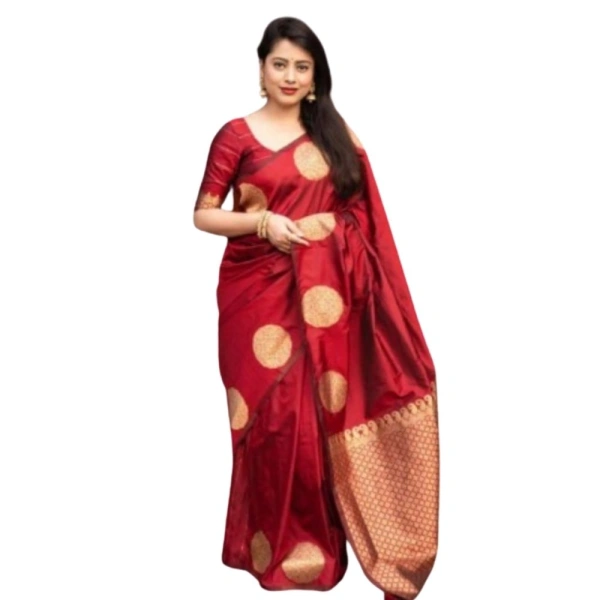 Generic Women's Silk Printed Saree With Unstitched Blouse 5.5Mtr (Red) - Red