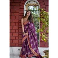 Generic Women's Silk Printed Saree With Unstitched Blouse 5.5Mtr (Purple) - Purple