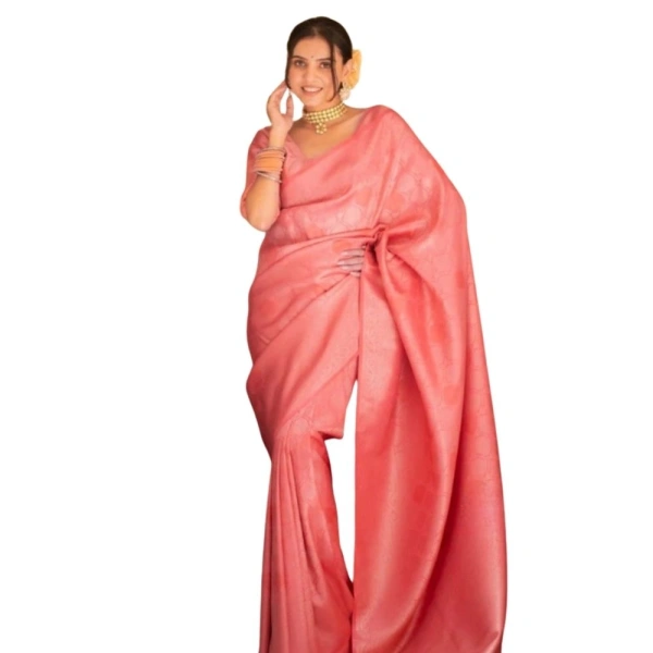 Generic Women's Silk Printed Saree With Unstitched Blouse 5.5Mtr (Pink) - Pink