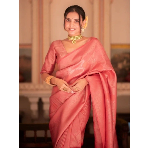 Generic Women's Silk Printed Saree With Unstitched Blouse 5.5Mtr (Pink) - Pink