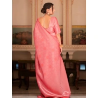 Generic Women's Silk Printed Saree With Unstitched Blouse 5.5Mtr (Pink) - Pink