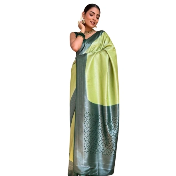 Generic Women's Silk Printed Saree With Unstitched Blouse 5.5Mtr (Sea Green) - Sea Green