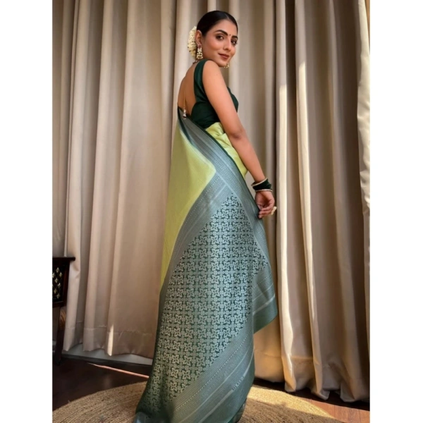 Generic Women's Silk Printed Saree With Unstitched Blouse 5.5Mtr (Sea Green) - Sea Green