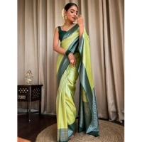 Generic Women's Silk Printed Saree With Unstitched Blouse 5.5Mtr (Sea Green) - Sea Green
