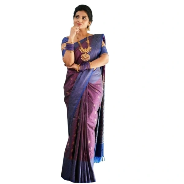 Generic Women's Silk Printed Saree With Unstitched Blouse 5.5Mtr (Purple) - Purple