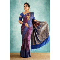 Generic Women's Silk Printed Saree With Unstitched Blouse 5.5Mtr (Purple) - Purple