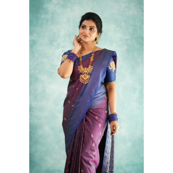 Generic Women's Silk Printed Saree With Unstitched Blouse 5.5Mtr (Purple) - Purple