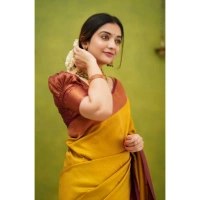 Generic Women's Silk Printed Saree With Unstitched Blouse 5.5Mtr (Yellow) - Yellow