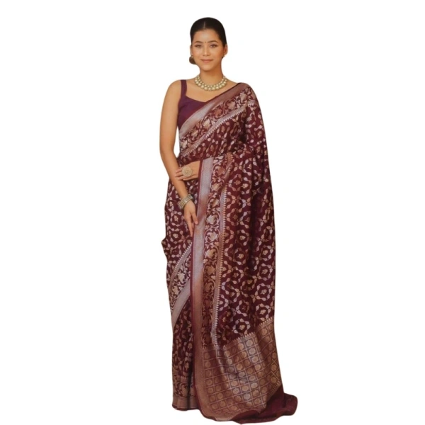 Generic Women's Silk Printed Saree With Unstitched Blouse 5.5Mtr (Maroon) - Maroon