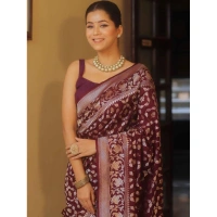 Generic Women's Silk Printed Saree With Unstitched Blouse 5.5Mtr (Maroon) - Maroon