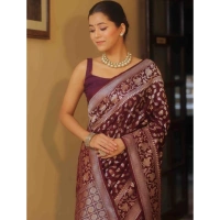Generic Women's Silk Printed Saree With Unstitched Blouse 5.5Mtr (Maroon) - Maroon