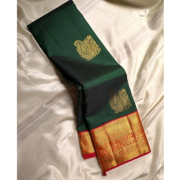 Generic Women's Silk Printed Saree With Unstitched Blouse 5.5Mtr (Green) - Green