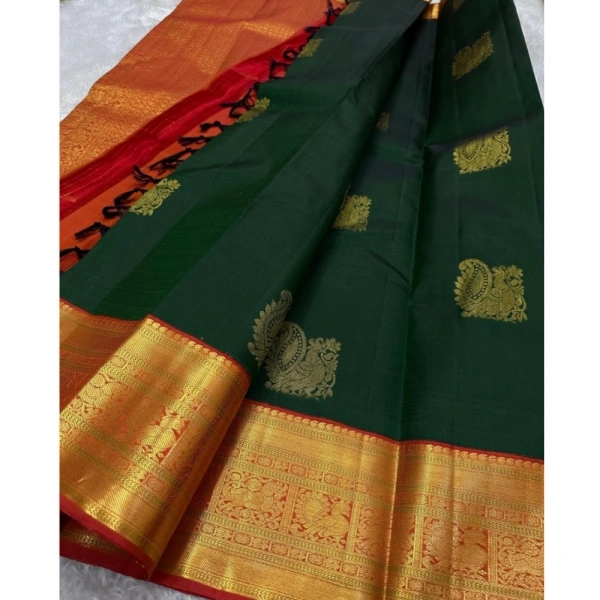 Generic Women's Silk Printed Saree With Unstitched Blouse 5.5Mtr (Green) - Green