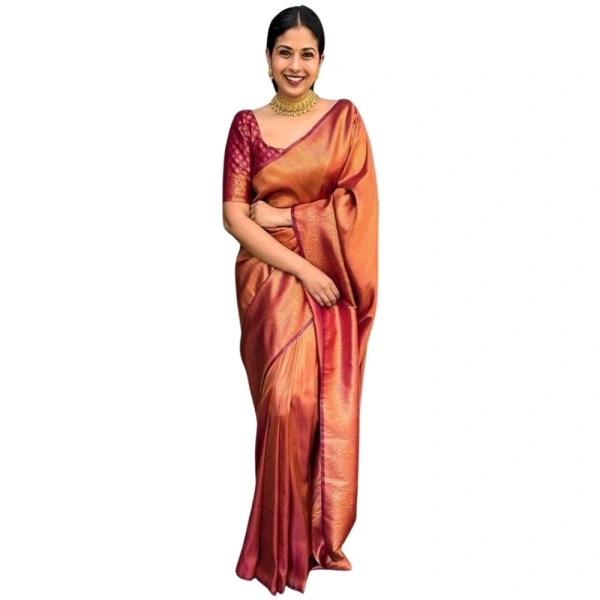 Generic Women's Silk Printed Saree With Unstitched Blouse 5.5Mtr (Maroon) - Maroon