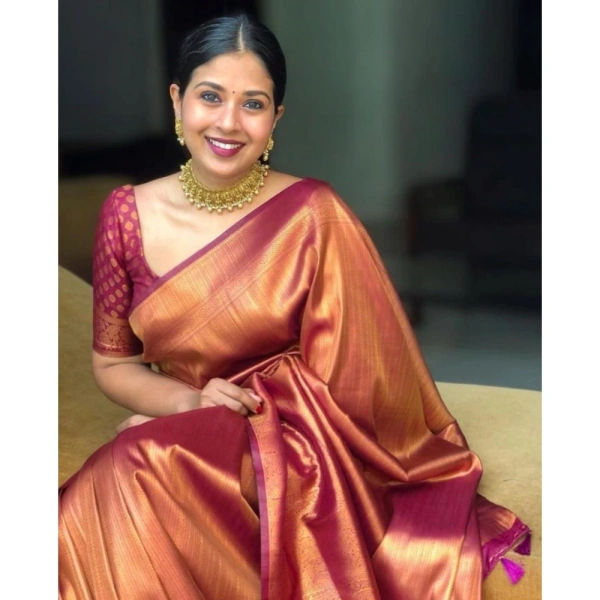 Generic Women's Silk Printed Saree With Unstitched Blouse 5.5Mtr (Maroon) - Maroon