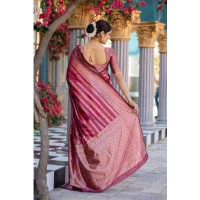 Generic Women's Silk Printed Saree With Unstitched Blouse 5.5Mtr (Pink) - Pink