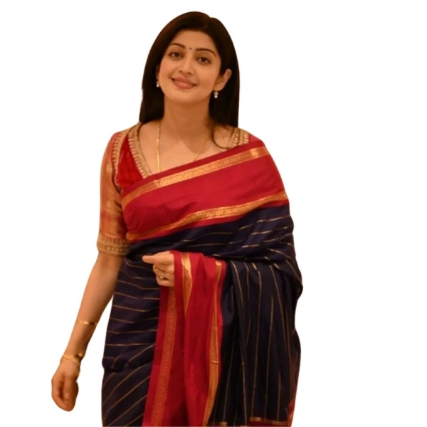 Generic Women's Silk Printed Saree With Unstitched Blouse 5.5Mtr (Navy Blue) - Navy Blue
