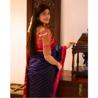 Generic Women's Silk Printed Saree With Unstitched Blouse 5.5Mtr (Navy Blue) - Navy Blue