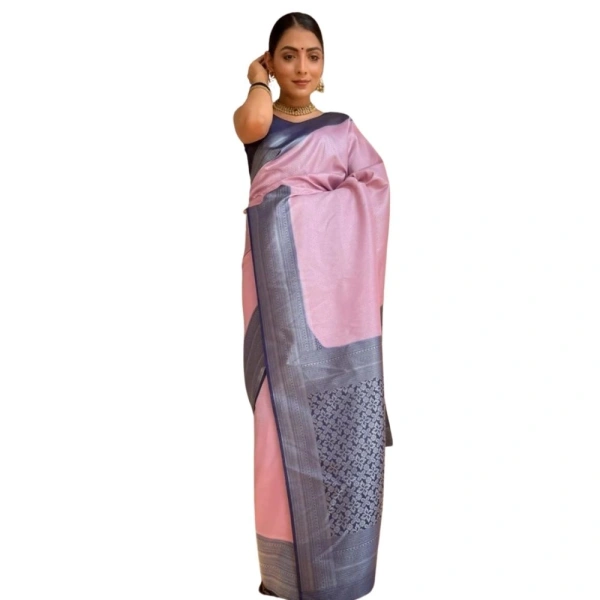 Generic Women's Silk Printed Saree With Unstitched Blouse 5.5Mtr (Pink) - Pink