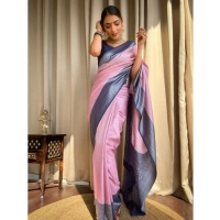 Generic Women's Silk Printed Saree With Unstitched Blouse 5.5Mtr (Pink) - Pink