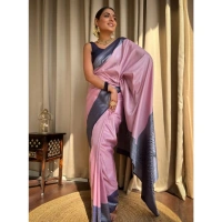 Generic Women's Silk Printed Saree With Unstitched Blouse 5.5Mtr (Pink) - Pink