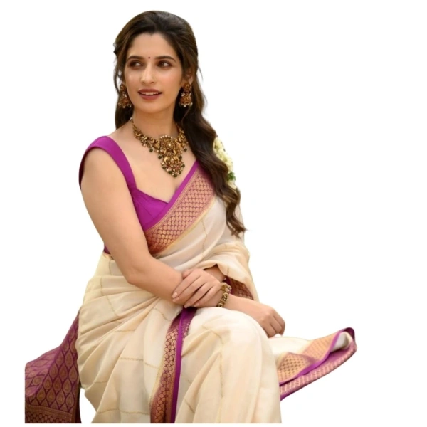 Generic Women's Silk Printed Saree With Unstitched Blouse 5.5Mtr (Off White-Pink) - Off White-Pink
