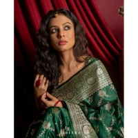 Generic Women's Silk Printed Saree With Unstitched Blouse 5.5Mtr (Dark Green) - Dark Green