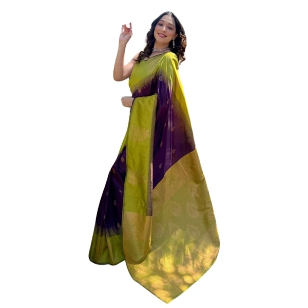 Generic Women's Silk Printed Saree With Unstitched Blouse 5.5Mtr (Wine) - Wine