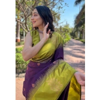 Generic Women's Silk Printed Saree With Unstitched Blouse 5.5Mtr (Wine) - Wine