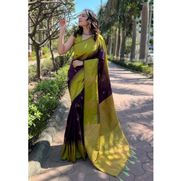 Generic Women's Silk Printed Saree With Unstitched Blouse 5.5Mtr (Wine) - Wine