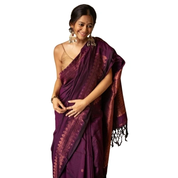 Generic Women's Silk Printed Saree With Unstitched Blouse 5.5Mtr (Wine) - Wine