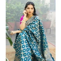 Generic Women's Silk Printed Saree With Unstitched Blouse 5.5Mtr (Sky Blue) - Sky Blue