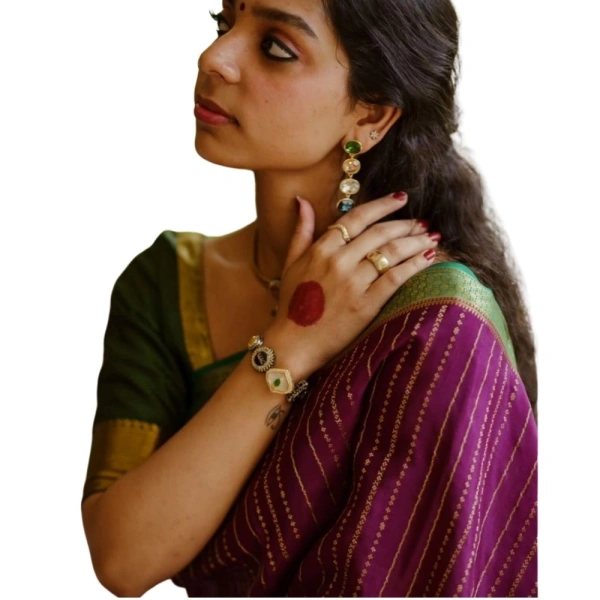 Generic Women's Silk Printed Saree With Unstitched Blouse 5.5Mtr (Wine) - Wine