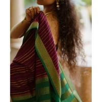 Generic Women's Silk Printed Saree With Unstitched Blouse 5.5Mtr (Wine) - Wine