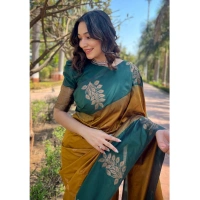 Generic Women's Silk Printed Saree With Unstitched Blouse 5.5Mtr (Yellow) - Yellow