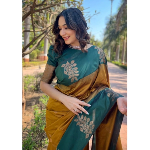 Generic Women's Silk Printed Saree With Unstitched Blouse 5.5Mtr (Yellow) - Yellow