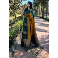 Generic Women's Silk Printed Saree With Unstitched Blouse 5.5Mtr (Yellow) - Yellow