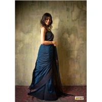 Generic Women's Silk Printed Saree With Unstitched Blouse 5.5Mtr (Navy Blue) - Navy Blue
