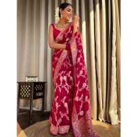 Generic Women's Silk Printed Saree With Unstitched Blouse 5.5Mtr (Pink) - Pink